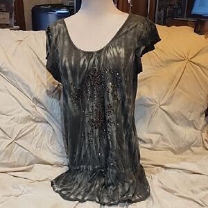 Adobe Star Women's Embellished Olive Green Scoop Neck Top